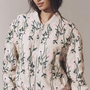 NWT Avec Les Filles Floral Embroidered Bomber Jacket